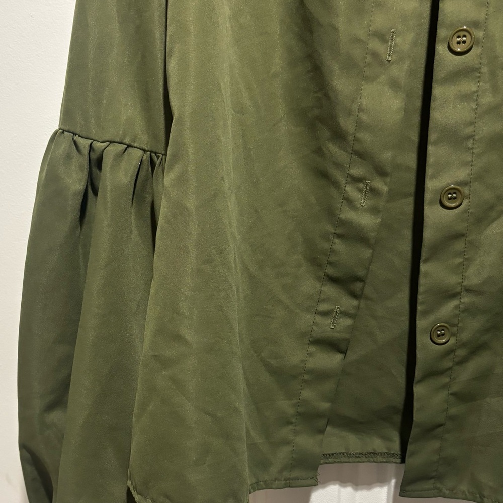 Olive Green Button-Up Blouse - Picture 3 of 3